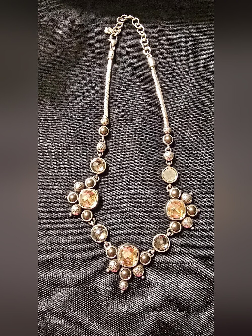 Brighton Selene Golden Neutral Crystal Collar Silver Retired Necklace